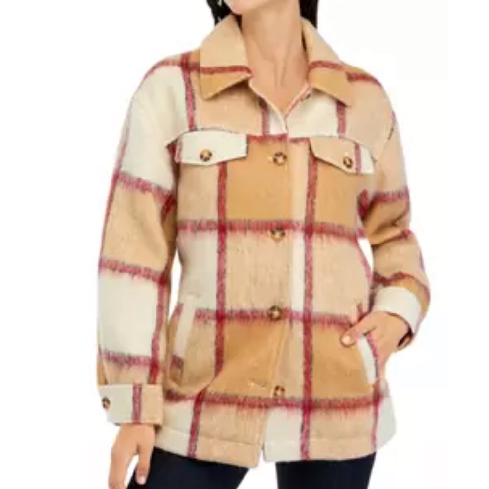 Wonderly Plaid Utility Jacket in Tan and Red